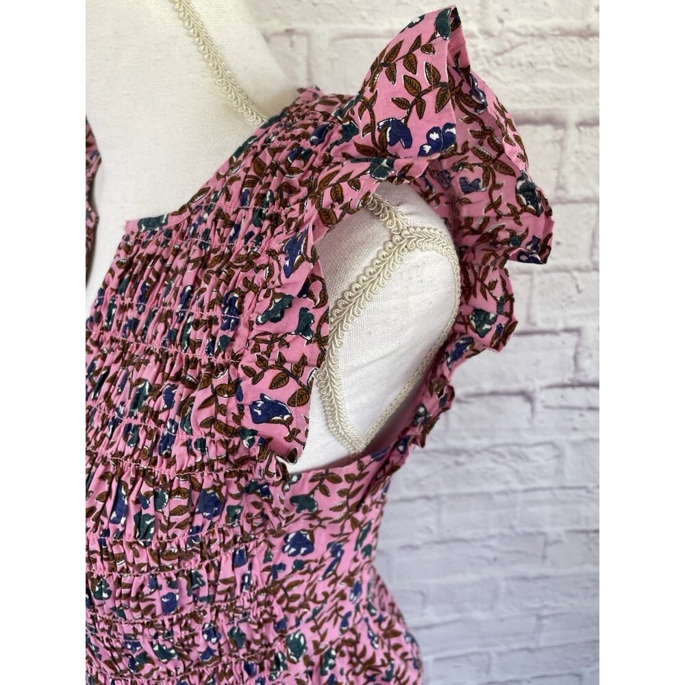 J.Crew  Flutter Sleeve Floral Smoked Midi Sun Dress Size Small - Picture 3 of 13